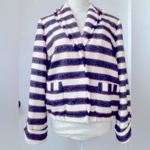 j. crew woven nautical striped double breast jacket cropped blazer sz. 10